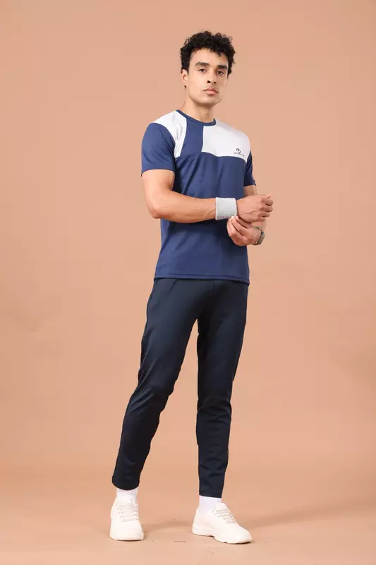 Drizone Rolex Knit Round Neck Half Sleeve Panel T-Shirt