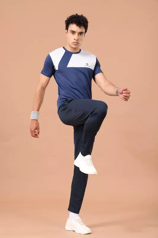 Drizone Rolex Knit Round Neck Half Sleeve Panel T-Shirt