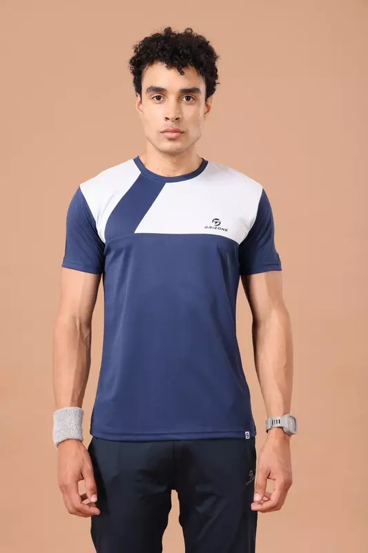 Drizone Rolex Knit Round Neck Half Sleeve Panel T-Shirt