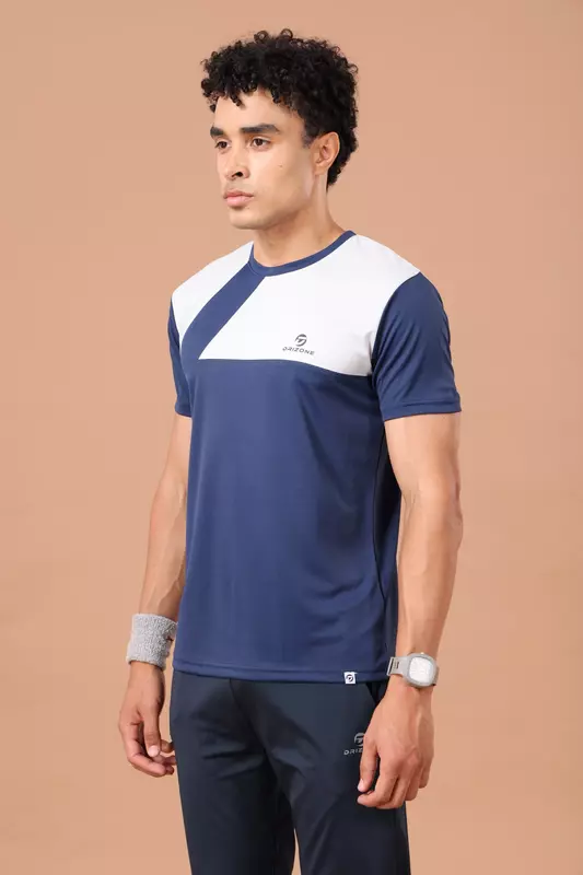 Drizone Rolex Knit Round Neck Half Sleeve Panel T-Shirt