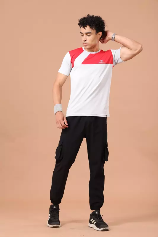 Drizone Rolex Knit Round Neck Half Sleeve Panel T-Shirt