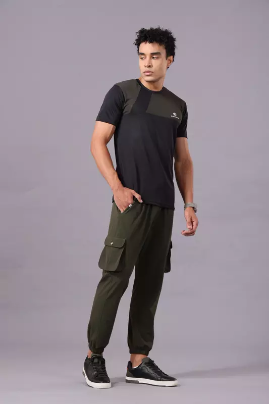 Drizone Rolex Knit Round Neck Half Sleeve Panel T-Shirt
