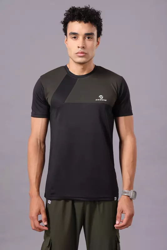 Drizone Rolex Knit Round Neck Half Sleeve Panel T-Shirt