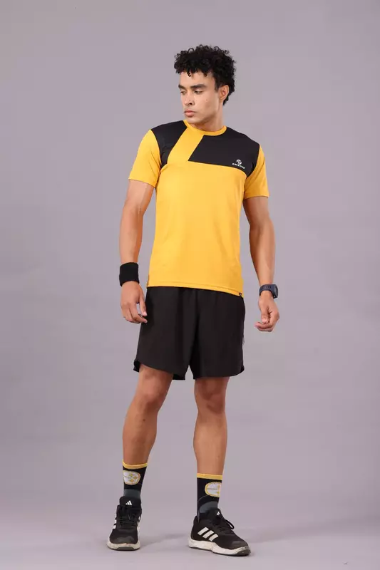 Drizone Rolex Knit Round Neck Half Sleeve Panel T-Shirt