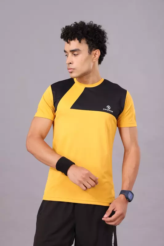 Drizone Rolex Knit Round Neck Half Sleeve Panel T-Shirt