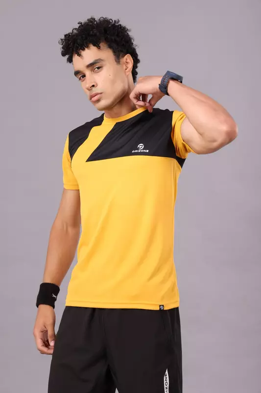 Drizone Rolex Knit Round Neck Half Sleeve Panel T-Shirt