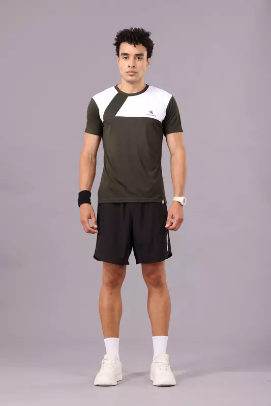 Drizone Rolex Knit Round Neck Half Sleeve Panel T-Shirt