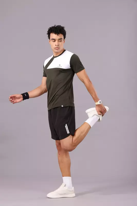 Drizone Rolex Knit Round Neck Half Sleeve Panel T-Shirt
